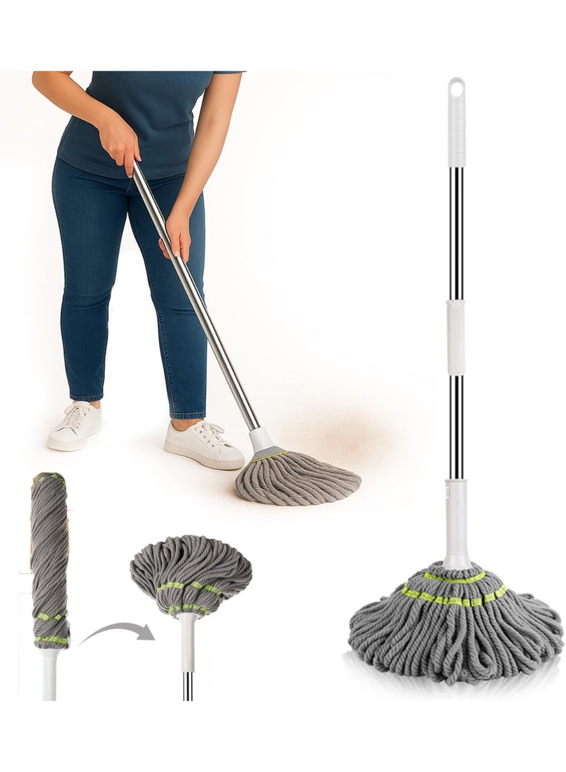 Self-Wringing Microfiber Twist Mop with Long Handle – String Wet Floor Mop with Built-In Wringer for Hardwood, Tile, Vinyl & All Floor Types – Commercial & Household Cleaning Mop - Image 1